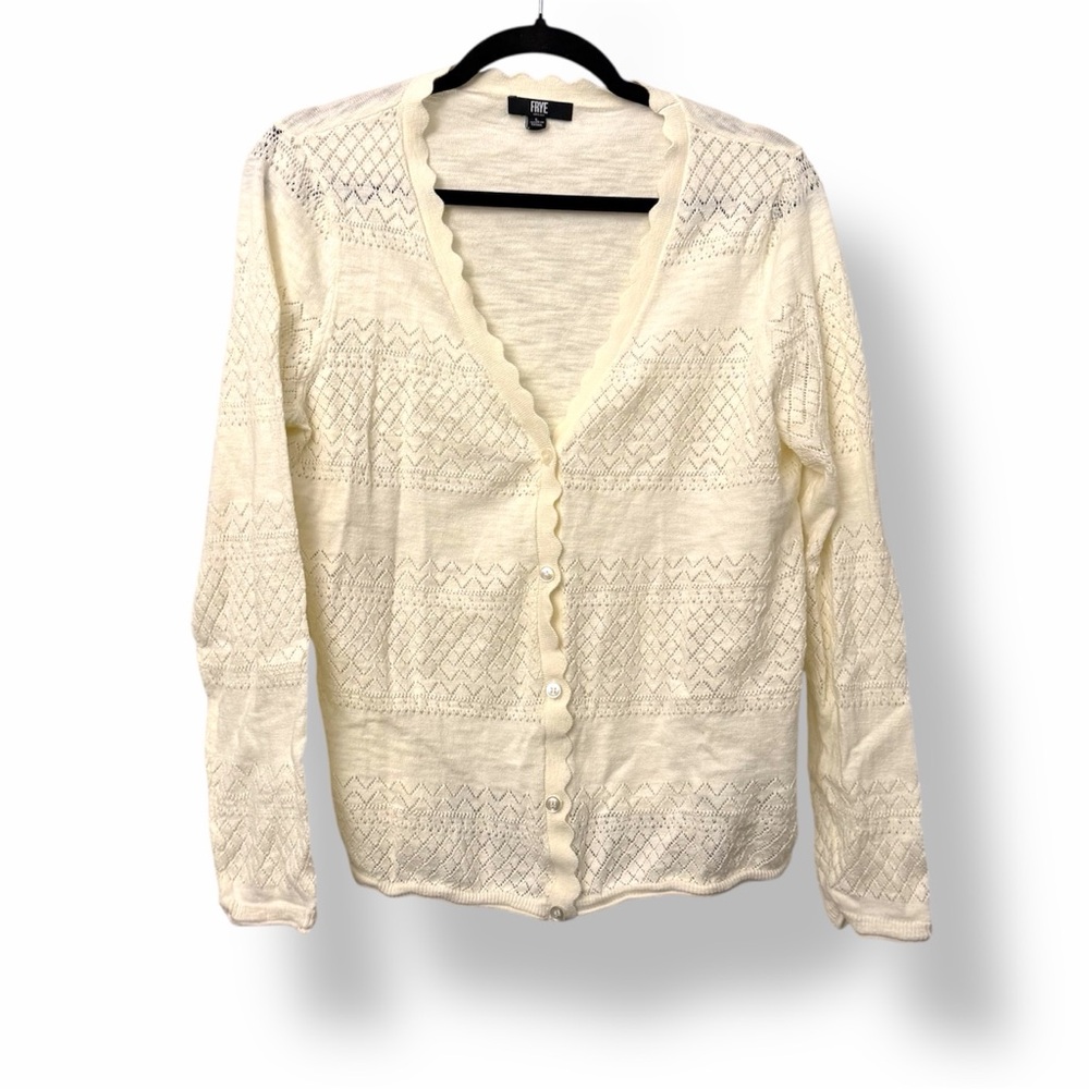 Frye Pointelle Button Down Lightweight Cardigan S… - image 3